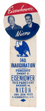 BOLD EISENHOWER/NIXON JUGATE WITH ATTACHED NEW YORK INAUGURATION RIBBON.