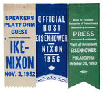 THREE IKE/NIXON RIBBONS INCLUDING RARE "SPEAKERS PLATFORM" AND "PRESS".