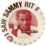 SAMMY SOSA HOME RUN RECORD CHASE BUTTON FROM THE MUCHINSKY COLLECTION.