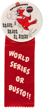 CARDINALS THREE LARGE CEPEDA INSPIRED 1967-68 CHAMPS BUTTONS MUCHINSKY BOOK SPECIMENS.