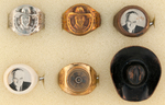 HOPALONG CASSIDY FIVE OF HIS SIX KNOWN 1950s PREMIUM AND STORE BOUGHT RINGS.