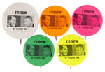 FIVE "RENEW IN 'SEVENTY TWO" NIXON/AGNEW JUGATE BUTTONS IN DAY-GLO COLORS.