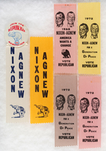 SIX NIXON CAMPAIGN RIBBONS INCLUDING FOUR JUGATES BY LOCAL PENNSYLVANIA MANUFACTURER.