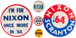 GROUP OF FIVE SCARCE NIXON 1964 CAMPAIGN BUTTONS.