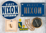 "NIXON FOR GOVERNOR" LOT OF 11 ITEMS INCLUDING BUTTONS, RIBBON AND MORE.