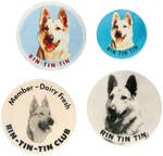 RIN TIN TIN CLASSIC PREMIUM BUTTON PLUS THREE RARITIES ALL FROM THE 1950s.