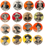 MOVIE COWBOYS FROM LATE 1940s-EARLY 1950s GROUP OF 16 PORTRAIT BUTTONS.