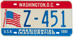 REAGAN 1980 INAUGURAL LICENSE PLATE LOT INCLUDING "TWO" AND "23" PLATES.