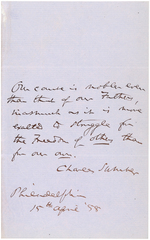 CHARLES SUMNER SIGNED NOTE WITH ANTI-SLAVERY CONTENT.