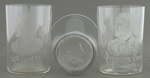 FOUR McKINLEY GLASS TUMBLERS INCLUDING 1900 JUGATE WITH ROOSEVELT.