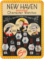 "NEW HAVEN ANIMATED CHARACTER WATCHES" STORE DISPLAY WITH DICK TRACY & GENE AUTRY.