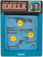 "THE MAN FROM U.N.C.L.E. TV ACTION FIGURE ACCESSORIES" BOXED/CARDED GILBERT SET PAIR.