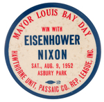 RARE IKE/NIXON 1952 SINGLE DAY ASBURY PARK NEW JERSEY MAYORAL COATTAIL BUTTON.