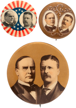 THREE McKINLEY/ROOSEVELT 1900 JUGATE CAMPAIGN BUTTONS.