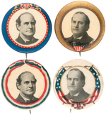 FOUR WILLIAM J. BRYAN PORTRAIT CAMPAIGN BUTTONS.