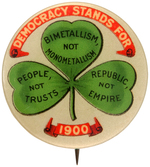 "DEMOCRACY STANDS FOR" RARE BRYAN ISSUES BUTTON HAKE #263.