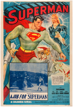 "SUPERMAN" LINEN-MOUNTED MOVIE SERIAL POSTER WITH LETTER FROM SUPERMAN ACTOR KIRK ALYN.