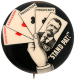 ROOSEVELT "STAND PAT!" CLASSIC BUTTON WITH CORRECT BACK PAPER HAKE #95.