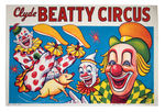 "CLYDE BEATTY CIRCUS" POSTER WITH CLOWNS.