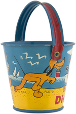 "DISNEYLAND" DONALD DUCK, NEPHEWS & PLUTO CANDY CONTAINER SAND PAIL & SHOVEL.