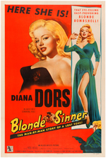 DIANA DORS "BLONDE SINNER" LINEN-MOUNTED MOVIE POSTER.