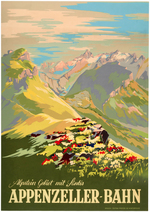 "APPENZELLER - BAHN" LINEN-MOUNTED GERMAN TRAVEL POSTER.