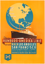 "HAMBURG-AMERIKA LINIE" LINEN-MOUNTED GERMAN CRUISELINE POSTER.
