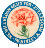 "WE WILL BLOOM AGAIN FOR McKINLEY AND ROOSEVELT" BUTTON AND GRAPHIC TICKET FROM PHILADELPHIA EVENT.