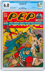 "PEP COMICS" #33 NOVEMBER 1942 CGC 6.0 FINE.