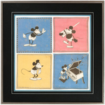 "MICKEY MOUSE" FRAMED EARLY HANDKERCHIEF DISPLAY.