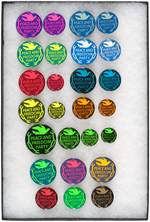 LARGE VARIETY OF CLASSIC "PEACE AND FREEDOM PARTY" BUTTONS.