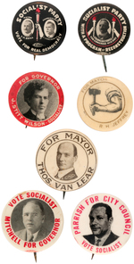 SEVEN SOCIALIST PARTY LOCAL CANDIDATE BUTTONS.