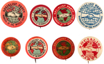 EIGHT DIFFERENT "SOCIALIST PARTY" LOGO BUTTONS.