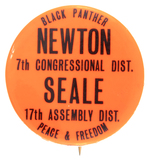 "BLACK PANTHER PEACE & FREEDOM" PARTY NEWTON FOR CONGRESS SEALE FOR ASSEMBLY BUTTON.