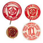 FOUR "YCL" YOUNG COMMUNIST LEAGUE BUTTONS.