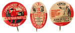 THREE COMMUNIST PARTY LITHO BUTTONS FEATURING LENIN.