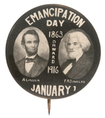 OUTSTANDING "EMANCIPATION DAY 1863 ONWARD 1916" BUTTON WITH LINCOLN AND DOUGLASS.