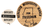 SCARCE 1960s CIVIL RIGHTS BUTTONS FROM MISSISSIPPI INCLUDING "MEREDITH MARCH FOR FREEDOM."