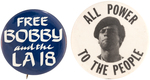 BLACK PANTHER BUTTON PAIR "FREE BOBBY AND THE LA 18" AND "ALL POWER TO THE PEOPLE"