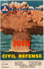 CIVIL DEFENSE "IT CAN HAPPEN HERE" LINEN-MOUNTED ATOMIC BOMB POSTER.