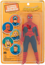 MEGO SPIDERMAN (SEWN ON SLEEVES VARIANT) ON PIN PIN CARD.