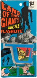 "LAND OF THE GIANTS WHISTLE FLASHLITE" CARDED FLASHLIGHT.