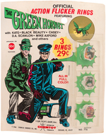 "THE GREEN HORNET OFFICIAL ACTION FLICKER RINGS" BLISTER CARD SET.