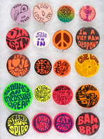 GROUP OF 20 ANTI-VIETNAM WAR, DRUG AND HIPPY RELATED BUTTONS.