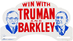 "WIN WITH TRUMAN AND BARKLEY" 1948 JUGATE LICENSE PLATE ATTACHMENT.