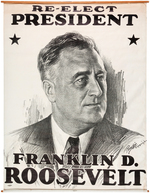 STRIKING AND UNUSUAL "RE-ELECT ROOSEVELT" 1936 CAMPAIGN BANNER.