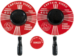 "CAPTAIN VIDEO SECRET RAY GUN" PREMIUM & RADIO SCILLOGRAPH SET, RARE BADGE.