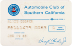 ALICE COOPER SIGNED "AUTOMOBILE CLUB OF SOUTHERN CALIFORNIA" MEMBER CARD.