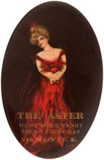 SOPHISTICATED LADIES PAIR OF MIRRORS WITH ONE ADVERTISING ASTER CANDY.