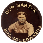 "OUR MARTYR" 1910 FUND RAISER LAPEL STUD SHOWS UNION MAN SHOT BY "NEGRO STRIKE-BREAKER" IN OHIO.